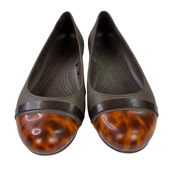 CROCS Cap Toe Tortoise Flats Slip On Womens Brown Size 8 - Picture 6 of 11